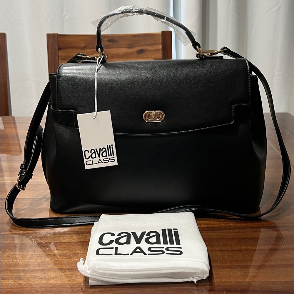 Cavalli Class Large Black Tatiana Satchel & Shoulder Bag NWT